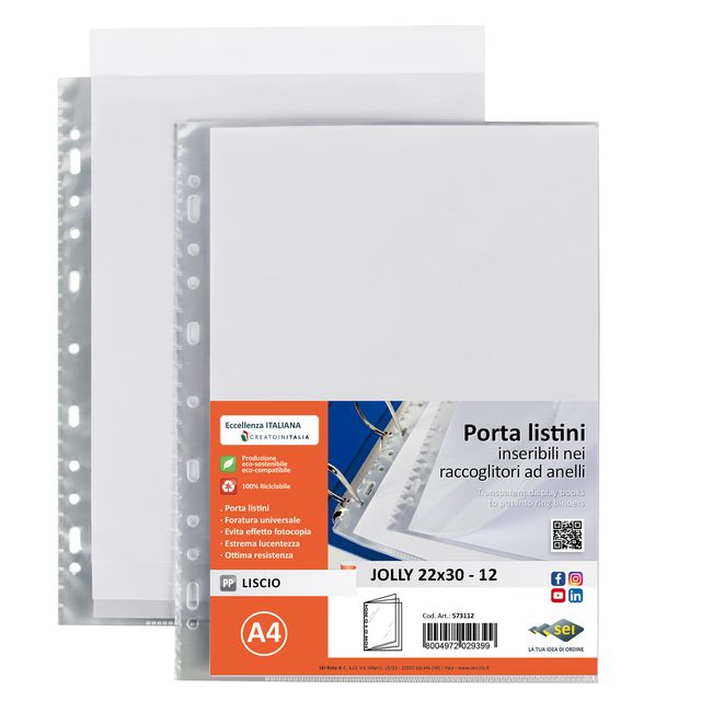 Portalistini Jolly - 12 buste forate - 22 x 30 cm - PP trasparnte - liscio - Se…