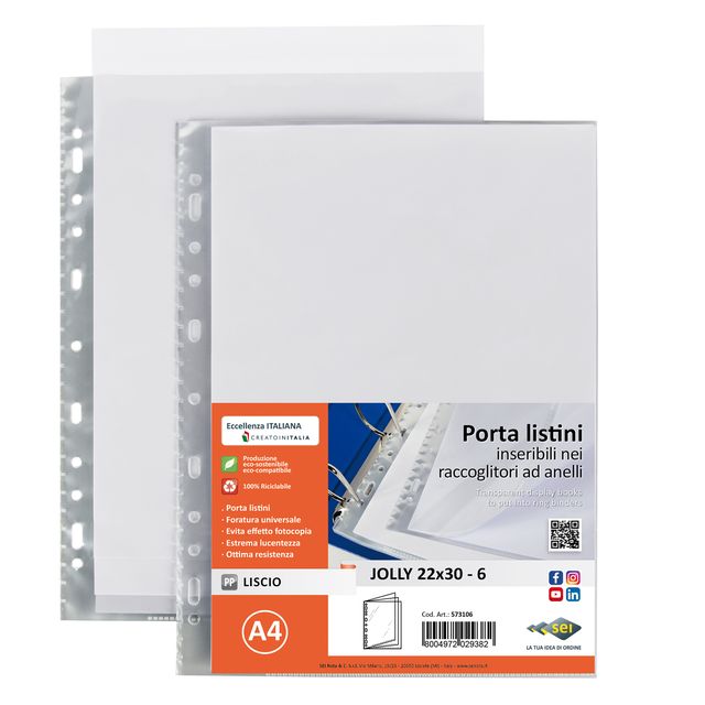 Portalistini Jolly - 6 buste forate - 22 x 30 cm - PP trasparente - liscio - Se…