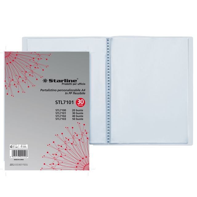 Portalistini personalizzabile - PP - 22 x 30 cm - 30 buste - trasparente - Star…