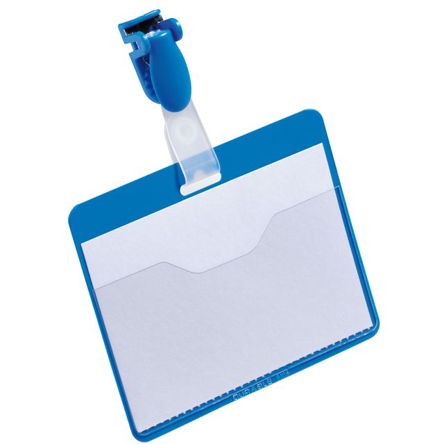 Portanome a tasca aperta - clip in plastica - 6 x 9 cm - blu - Durable - conf. …