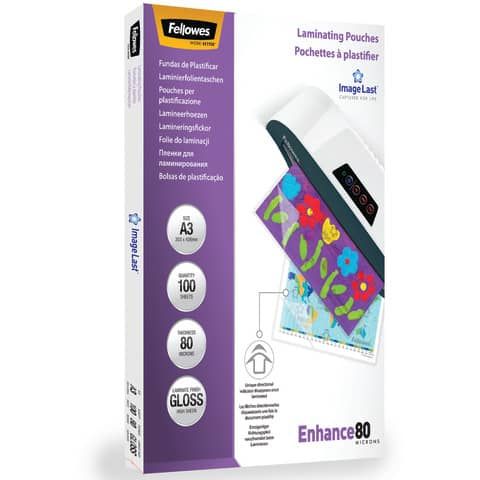 Pouches Enhance80 - A3 - 303x426 mm - 2x80 micron - Fellowes - scatola 100 pezzi