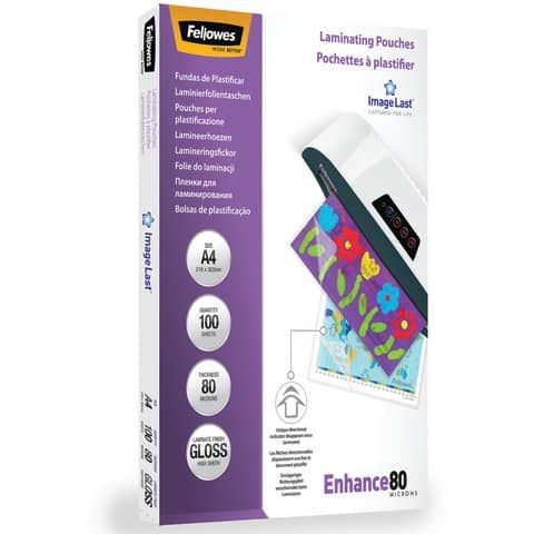Pouches Enhance80 - A4 - 216x303 mm - 80 micron - Fellowes - scatola 100 pezzi