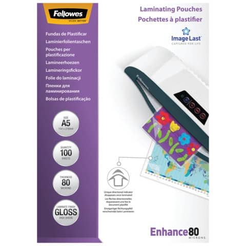 Pouches Enhance80 - A5 - 154x216 mm - 2x80 micron - Fellowes - scatola 100 pezzi