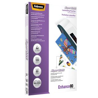 Pouches Enhance80 - Superquick - A4 - 2x80 micron - Fellowes - scatola 100 pezzi