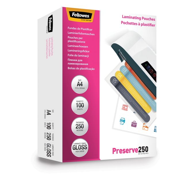 Pouches Preserve250 - A4 - 216x303 mm - 2x250 micron - Fellowes - scatola 100 p…
