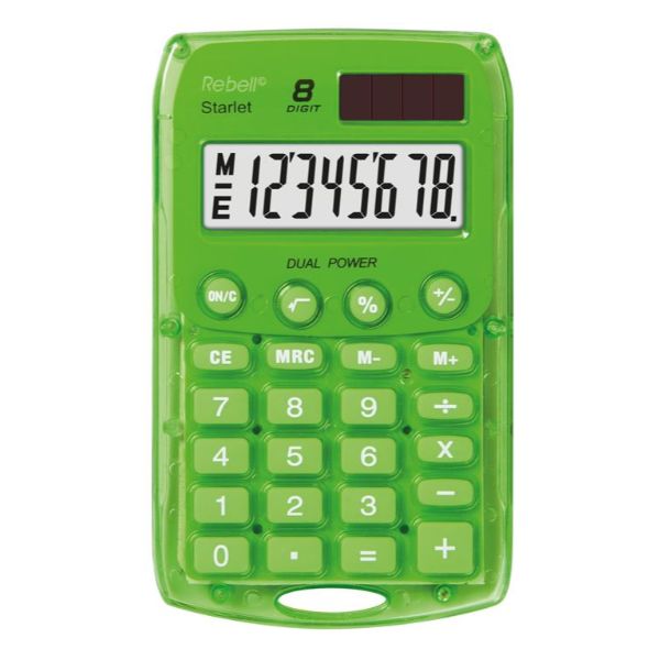 Rebell Starlet GR, Tasca, Calcolatrice di base, 8 cifre, Batteria/Solare, Verde