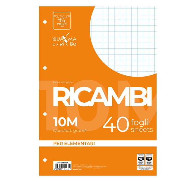 Ricambi forati Quaxima - A4 - 10 mm - 80 gr - Pigna - conf. 40 pezzi