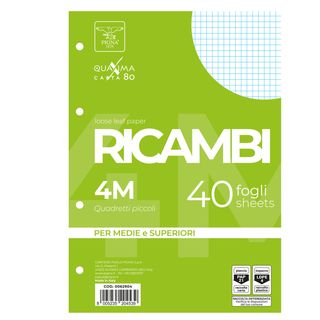 Ricambi forati Quaxima - A4 - 4 mm - 80 gr - Pigna - conf. 40 pezzi