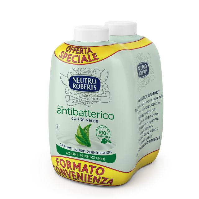 Ricarica sapone Neutro Roberts Antibatterico con tè verde - 200 ml Conf 2 pezzi…
