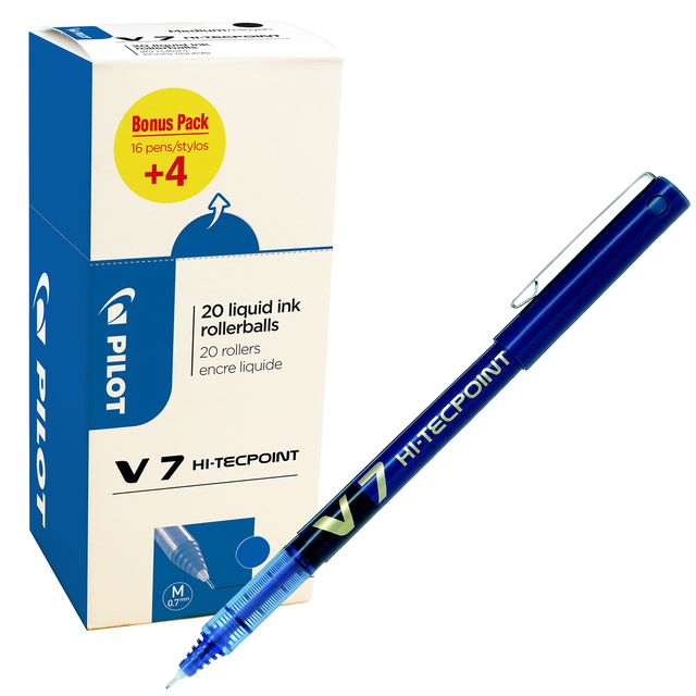 Roller con cappuccio Hi Tecpoint V7 - punta 0,7mm - blu - Pilot - conf. 16 + 4 …
