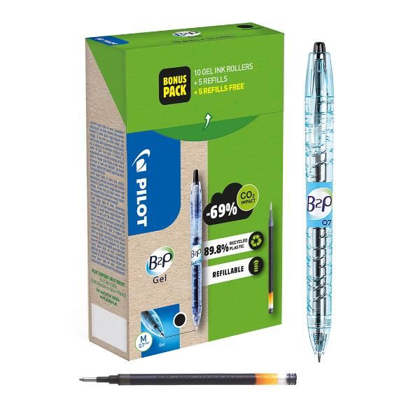 Roller gel B2P Ecoball BeGreen - punta 0,7 mm - 10 refill B2P inclusi - nero - …