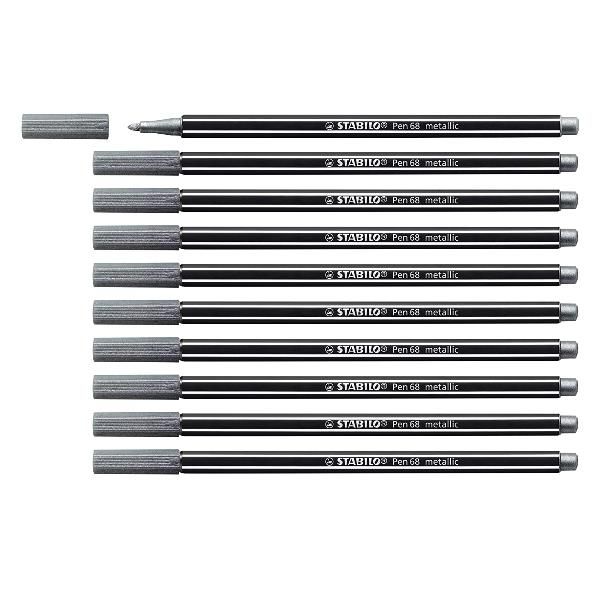 STABILO Pen 68 metallic - Penna punta in fibra - argento - inchiostro base acqu…