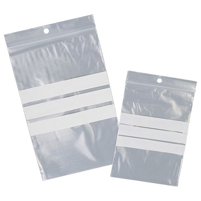 Sacchetto zip - con bande scrivibili e foro - 10 x 15 cm - 50 micron - LDPE - V…