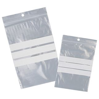 Sacchetto zip - con bande scrivibili e foro - 12 x 17 cm - 50 micron - LDPE - V…