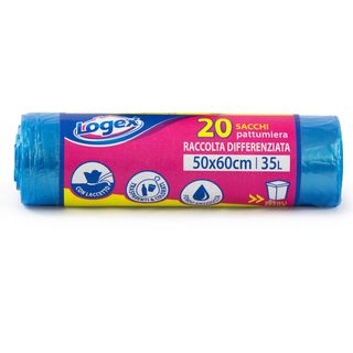 Sacchi per immondizia - 50x60 cm - 35 L - 9 micron - azzurro trasparente - Loge…