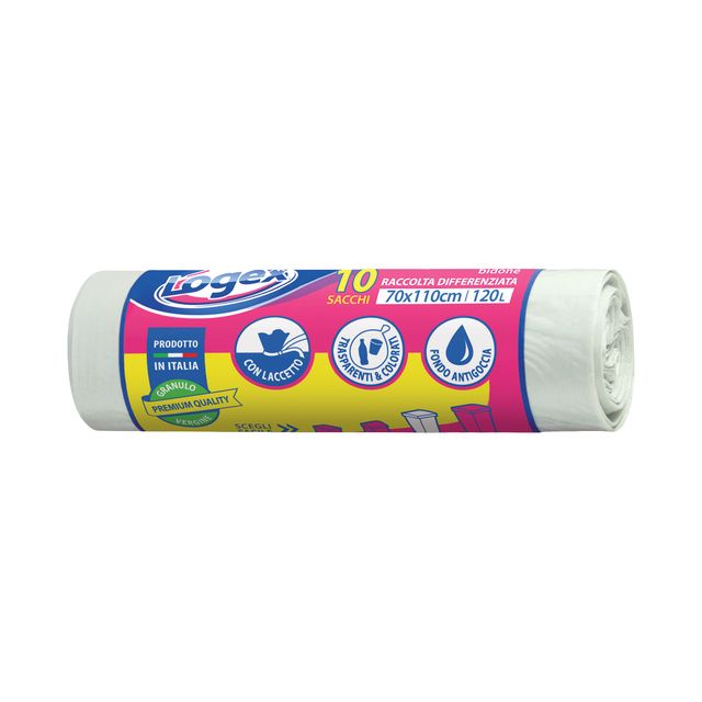 Sacchi per immondizia - 70x110 cm - 120 L - 16 micron - bianco - Logex Professi…