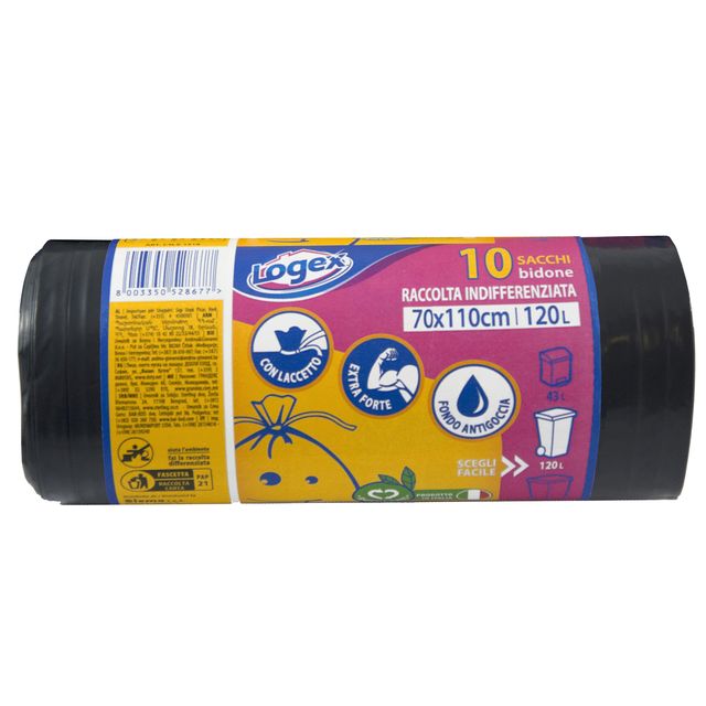Sacchi per immondizia - 70x110 cm - 120 L - 43 micron - nero - Logex Profession…