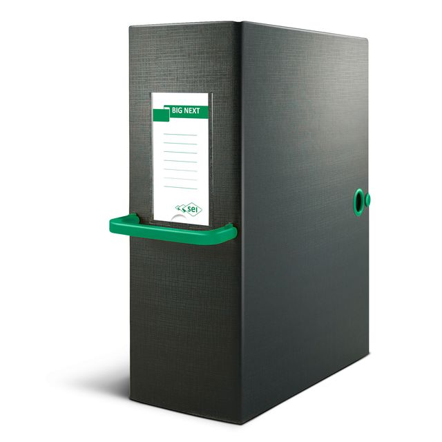 Scatola archivio Big Next - dorso 12 cm - 25 x 35 cm - nero/verde - Sei Rota