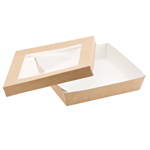 Scatola da asporto - con finestra trasparente - 18 x 18 x 5 cm - carta kraft/PE…