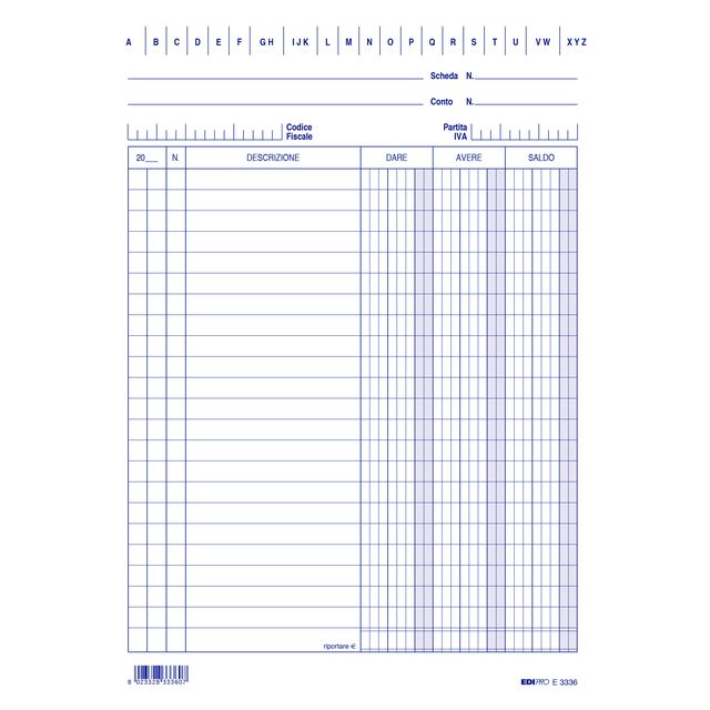Schede - dare/avere/saldo - 21 x 15 cm - Edipro - conf. 100 pezzi