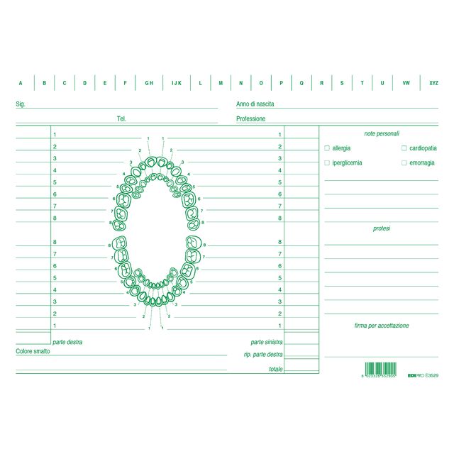 Schede in cartoncino per dentisti - 17 x 24 cm - verde - Edipro - conf. 100 pez…