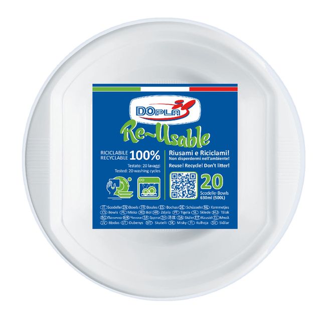 Scodella riutilizzabile - rotonda - diametro 17 cm - 630 ml - PS reuse - bianco…