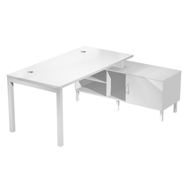 Scrivania Agorà - con mobile di servizio portante - 205 x 140 x L 72,5 cm - bia…
