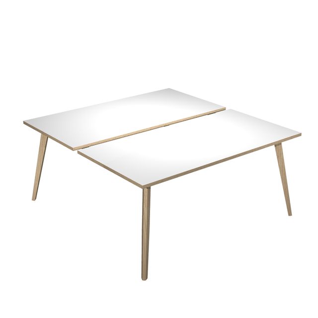 Scrivania Woody a 2 postazioni contrap. - 140 x 166 cm - rovere / bianco