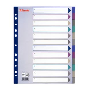 Separatore - 12 tasti - PP traslucido - A4 maxi - 24,5x29,7 cm - multicolore - …