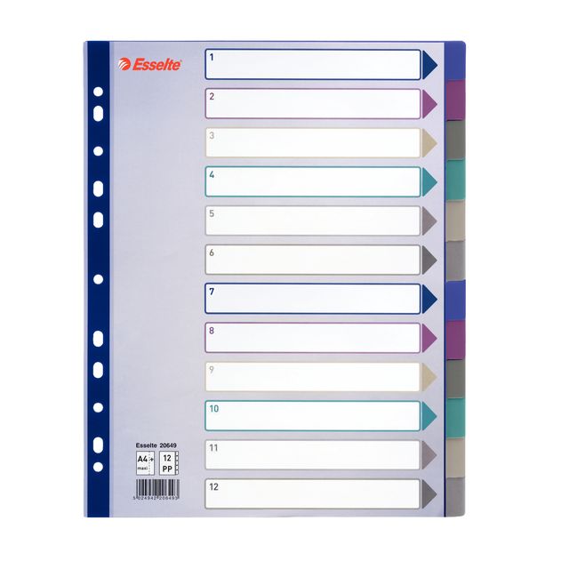 Separatore - 12 tasti - PP traslucido - A4 maxi - 24,5x29,7 cm - multicolore - …