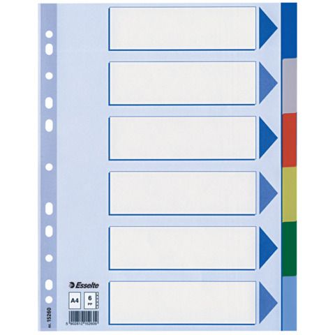Separatore - 6 tasti colorati - PP - A4 - multicolore - Esselte