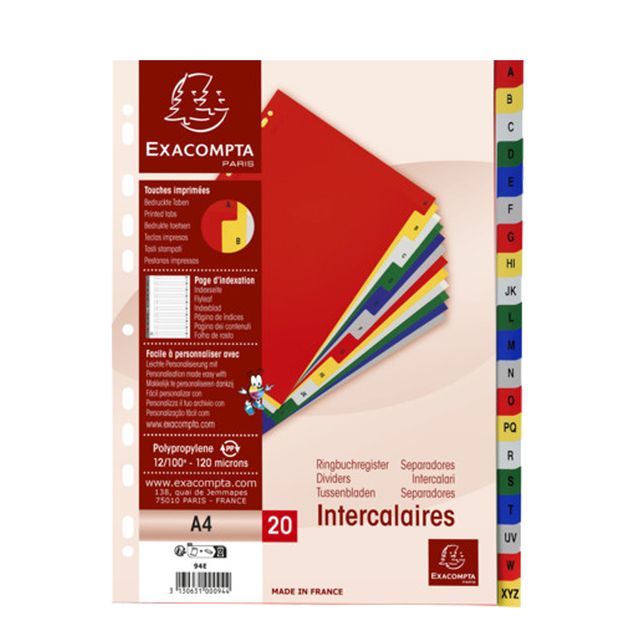 Separatore alfabetico A/Z - colori assortiti 160 gr - tasti colorati - A4 - Exa…