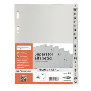 Separatore alfabetico A/Z Record R - PP - 15x21 cm - A5 - grigio - Sei Rota