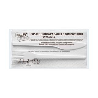 Set forchetta + coltello + tovagliolo Dopla Bis ESTABIO - 33x33 cm 2 veli - con…
