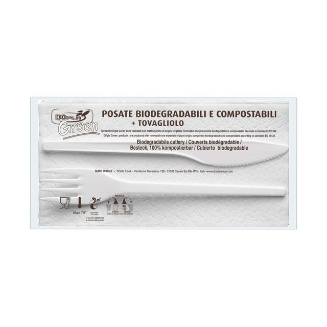 Set forchetta + coltello + tovagliolo Dopla Bis ESTABIO - 33x33 cm 2 veli - con…