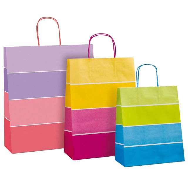 Shopper bicolor - con manici - carta ritorta - 16 x 8 x 21 cm - colori assortit…
