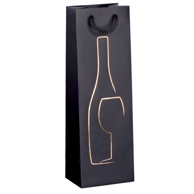 Shopper portabottiglie - con manici in corda - 12 x 37 x 9 cm - nero - Rex Sado…