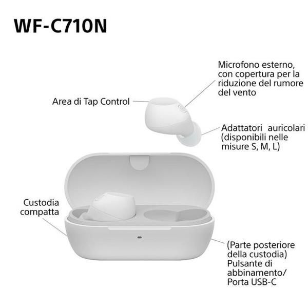 Sony U.K. WFC710NW.CE7, True Wireless Stereo (TWS), 20 - 20000 Hz, Musica/Giorn…