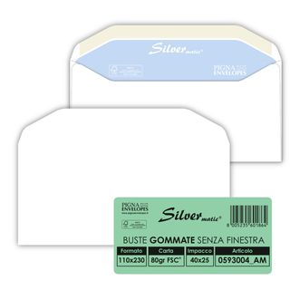 Busta Busta Silver Matic FSC - senza finestra - gommata - 11 x 23 cm - 80 gr - …