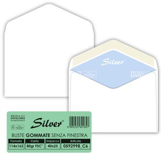 Busta Busta Silver Matic FSC - senza finestra - gommata - 11,4 x 16,2 cm - 80 g…