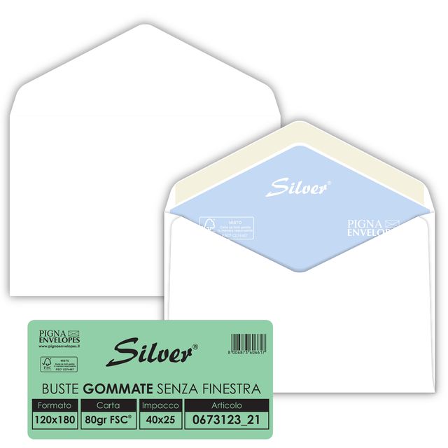 Busta Busta Silver Matic FSC - senza finestra - gommata - 12 x 18 cm - 80 gr - …