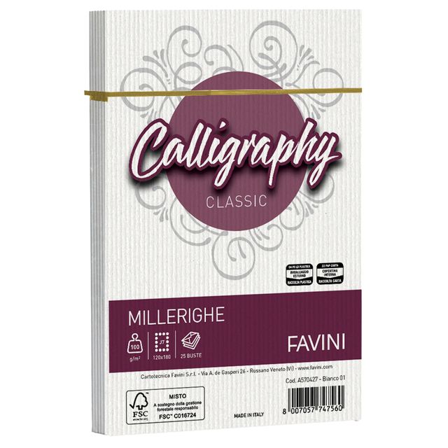 Busta Calligraphy Millerighe - 120 x 180 mm - 100 gr - bianco 01 - Favini - con…