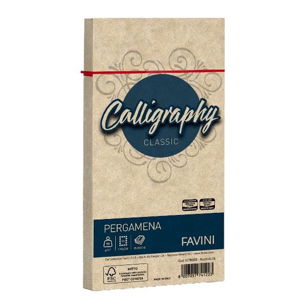 Busta Calligraphy Pergamena - 110 x 220 mm - 90 gr - nocciola 04 - Favini - con…