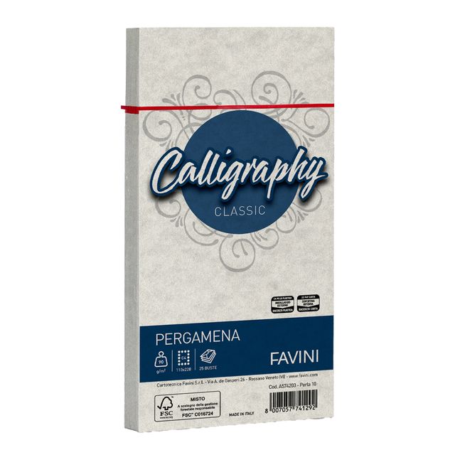 Busta Calligraphy Pergamena - 110 x 220 mm - 90 gr - perla 10 - Favini - conf. …