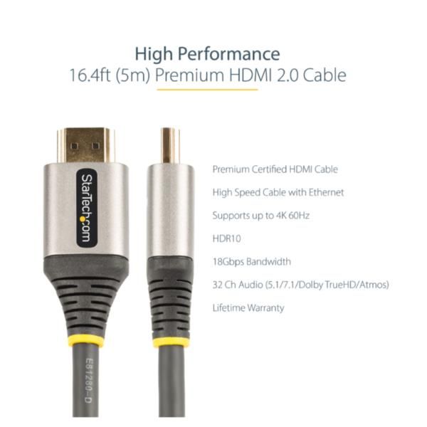 StarTech.com 16ft (5m) Premium Certified HDMI 2.0 Cable - High-Speed Ultra HD 4…