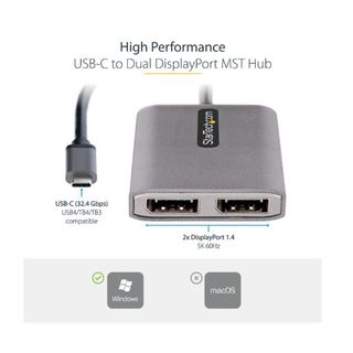 StarTech.com 2-Port USB-C MST Hub, USB Type-C to 2x DisplayPort Multi-Monitor A…