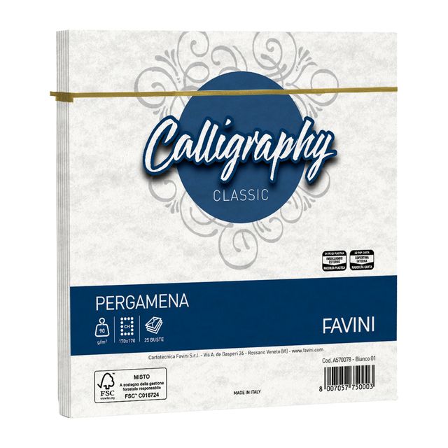 Busta Calligraphy Pergamena - 170 x 170 mm - 90 gr - bianco 01 - Favini - conf.…