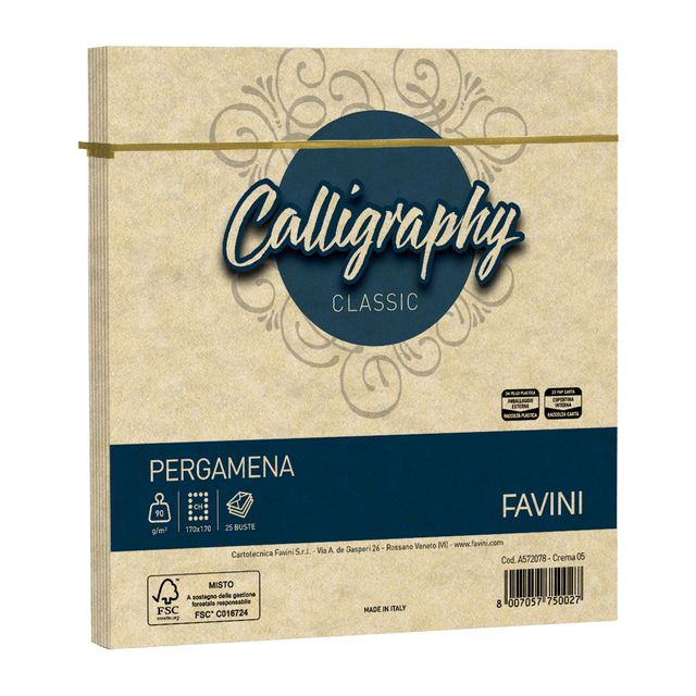 Busta Calligraphy Pergamena - 170 x 170 mm - 90 gr - crema 05 - Favini - conf. …