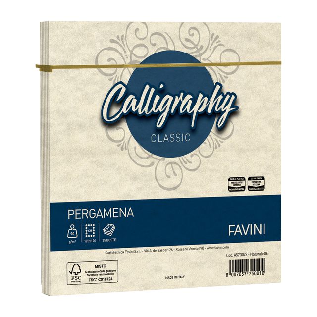 Busta Calligraphy Pergamena - 170 x 170 mm - 90 gr - naturale 06 - Favini - con…