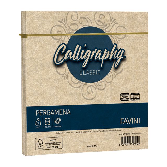 Busta Calligraphy Pergamena - 170 x 170 mm - 90 gr - nocciola 04 - Favini - con…